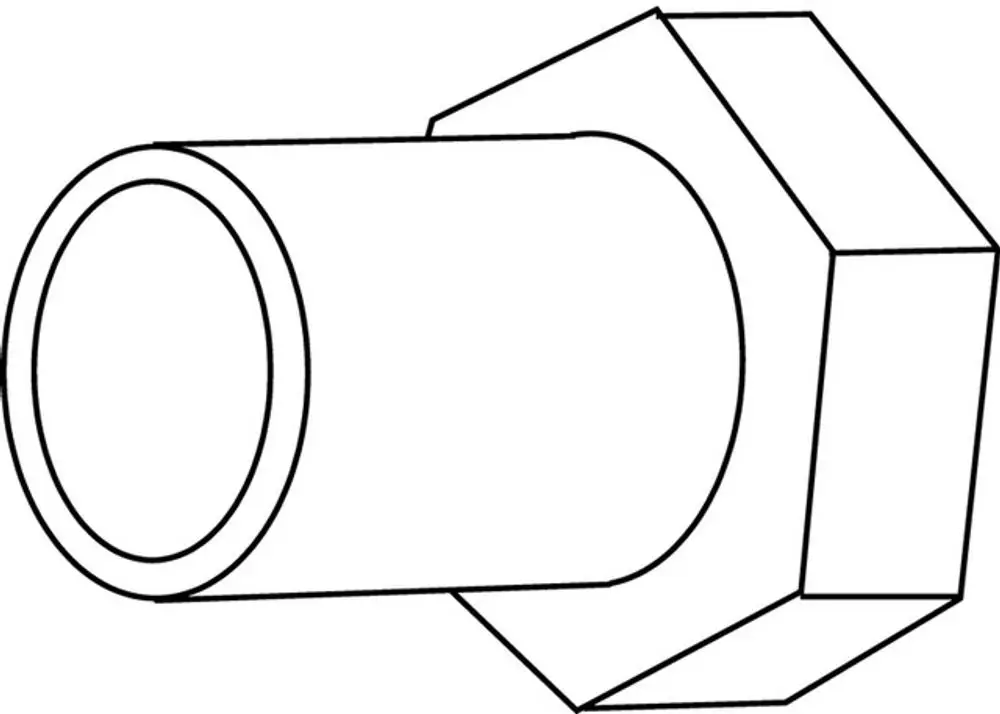 Schweißanschlusskupplung von IMI Hydronic Engineering, mit zylindrischer Form und hexagonalem Kopf, zur Verbindung von Rohrleitungen.